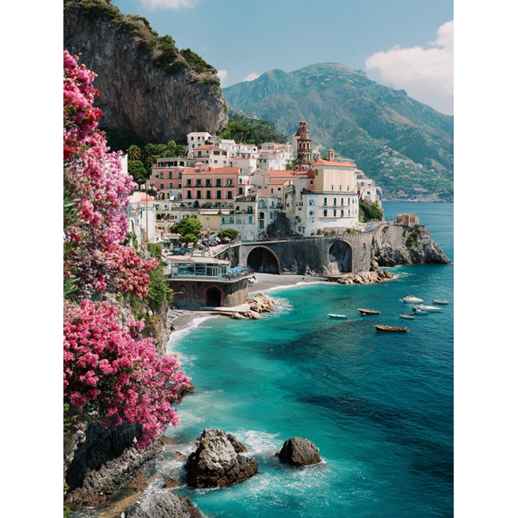 Qisvanset Amalfi Coast Town Canvas Wall Art 15.75x11.81 Inches