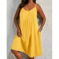 thumbnail image 2 of WTOBBY Women's Plus Size Casual Solid Color Round Neck Sleeveless Pleated Camisole Dress with Pocket, Flowy and Comfortable Fit for Everyday Wear, Fashionable and Breathable Design,Yellow 5XL, 2 of 5