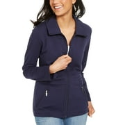 Karen Scott Women's Wing Collar Zip-Front Jacket Navy Size X-Large