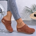 thumbnail image 4 of Rokment Orthopedic Arch Support Wedges Clogs Mules Dress Sandals for Women 2026 Summer Fashion Casual Comfortable Suede Closed Toe Orthotic Mid Heels Walking Dressy Slip on Slides Brown Size 8.5, 4 of 6