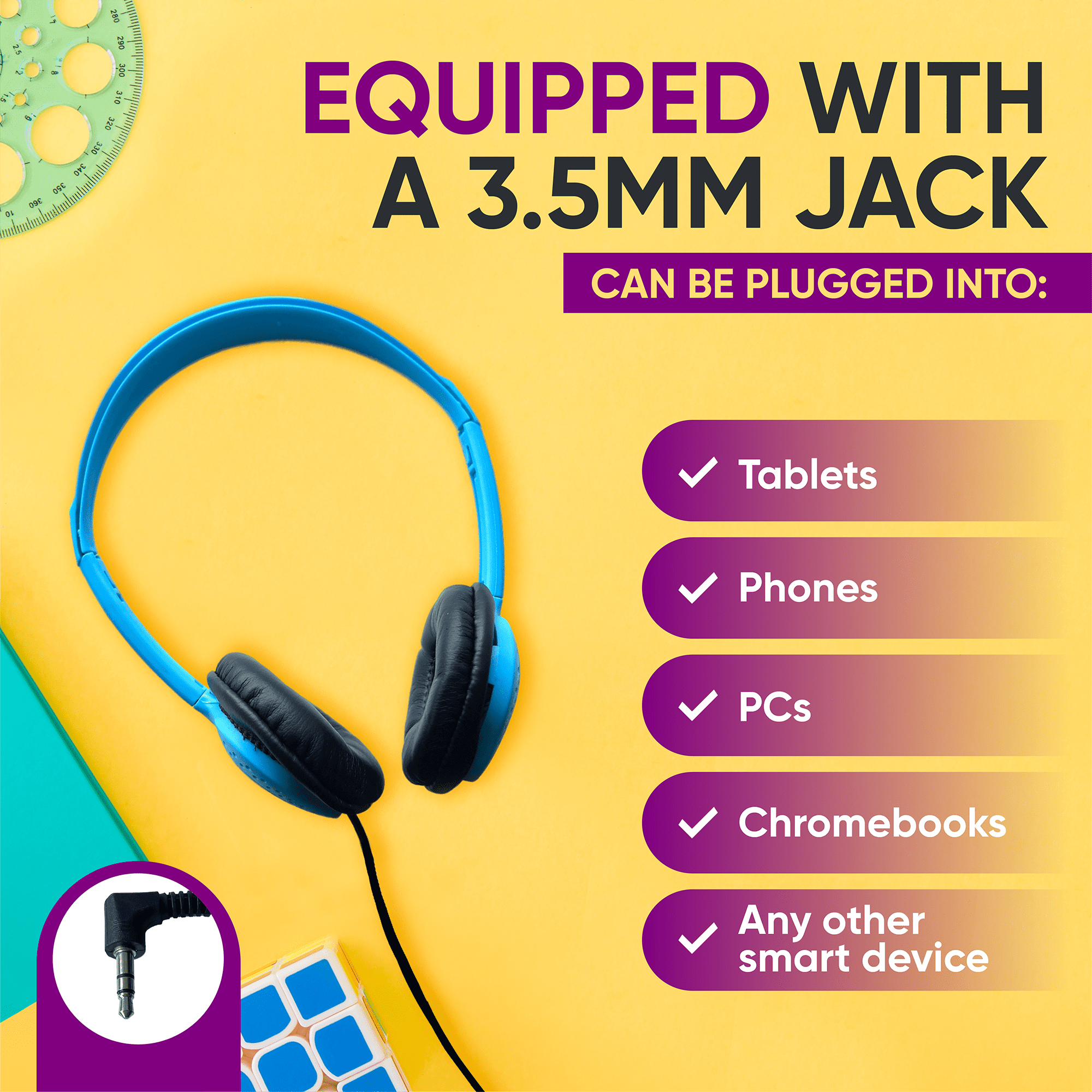 Bulktech Wired On-Ear Leather Headphones with 3.5mm Connector, Bulk Wholesale, 10 Pack, Assorted Colors