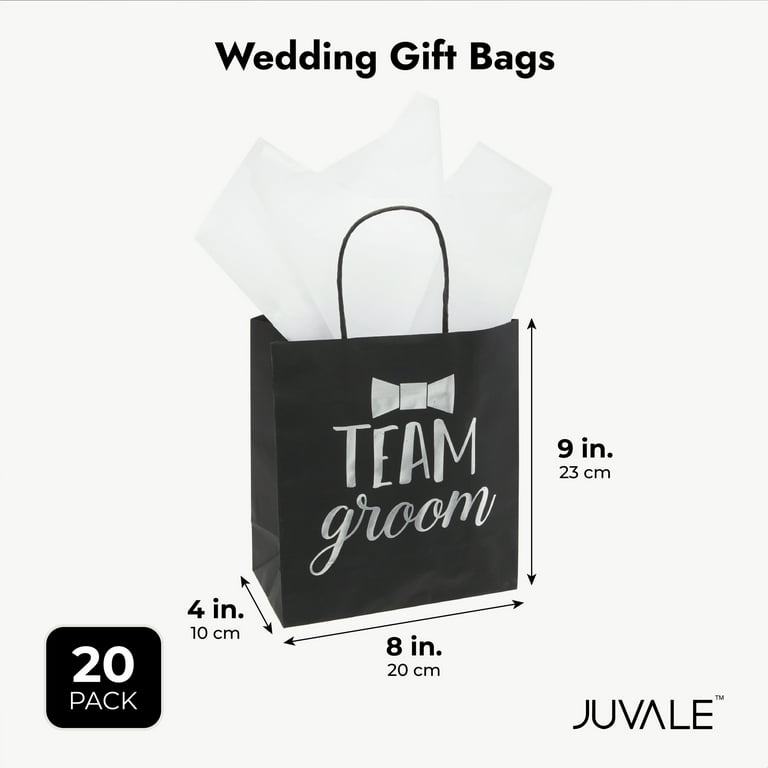 20 Pack Bride and Groom Gift Bags with Tissue Paper for Wedding