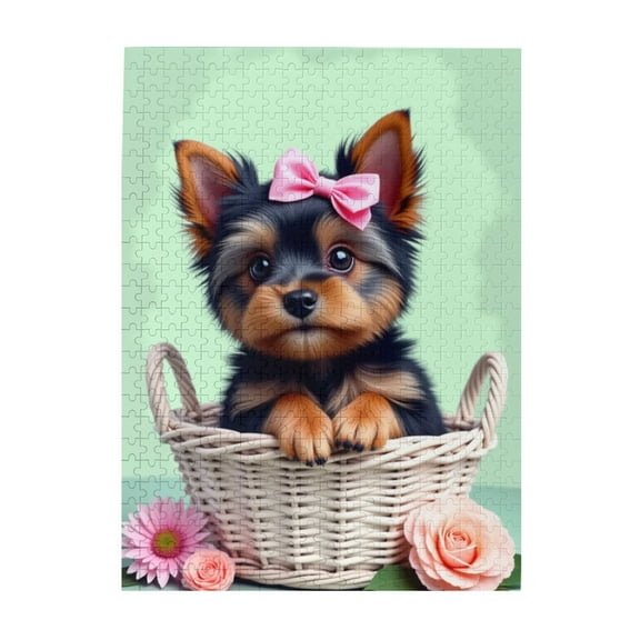 500 Piece Yorkshire Terrier In Basket Jigsaw Puzzle For Adults Cute Dog Puzzles Relaxing And Fun Brain Teaser Activity Unique Artwork Great Gift Idea For Puzzle Lovers