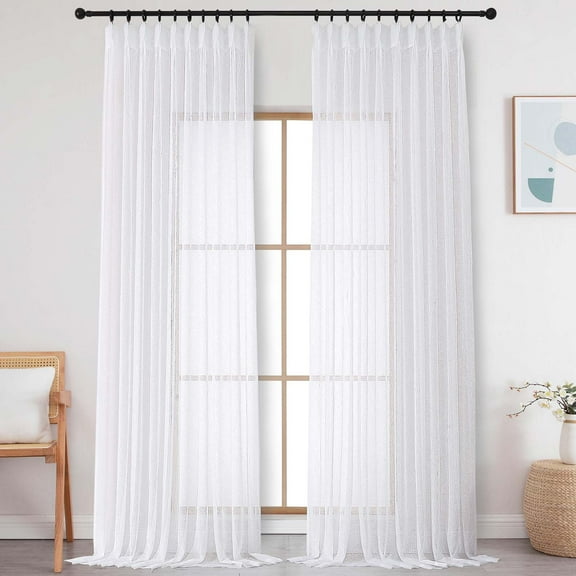 OVZME Crushed White Sheer Curtains 108inches Long 2 Panels,Extra Wide Light Filtering Pinch Pleated Sheer Drapes for Living Room, Bedroom,60"Wx108"L White
