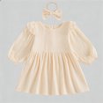 thumbnail image 2 of SGMVNU Toddler Girls 2 Piece Dress Set with Bowknot Hairband Girls Dress Size 6 Pink Long Sleeve Dress Spring Summer Clothes(Size 2-3 Years,Beige), 2 of 8