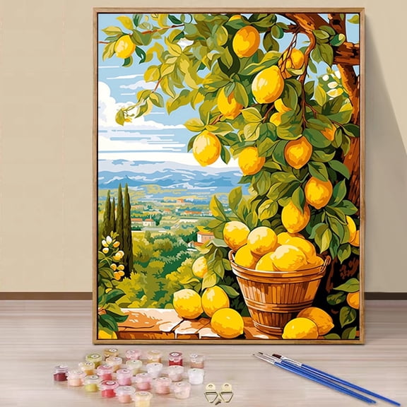 JYLMOOD DIY Paint by Number for Adults, Easy Painting by Numbers for Gift Home Wall Decor 16x20in without Frame, Colored Canvas - Lemon Tree