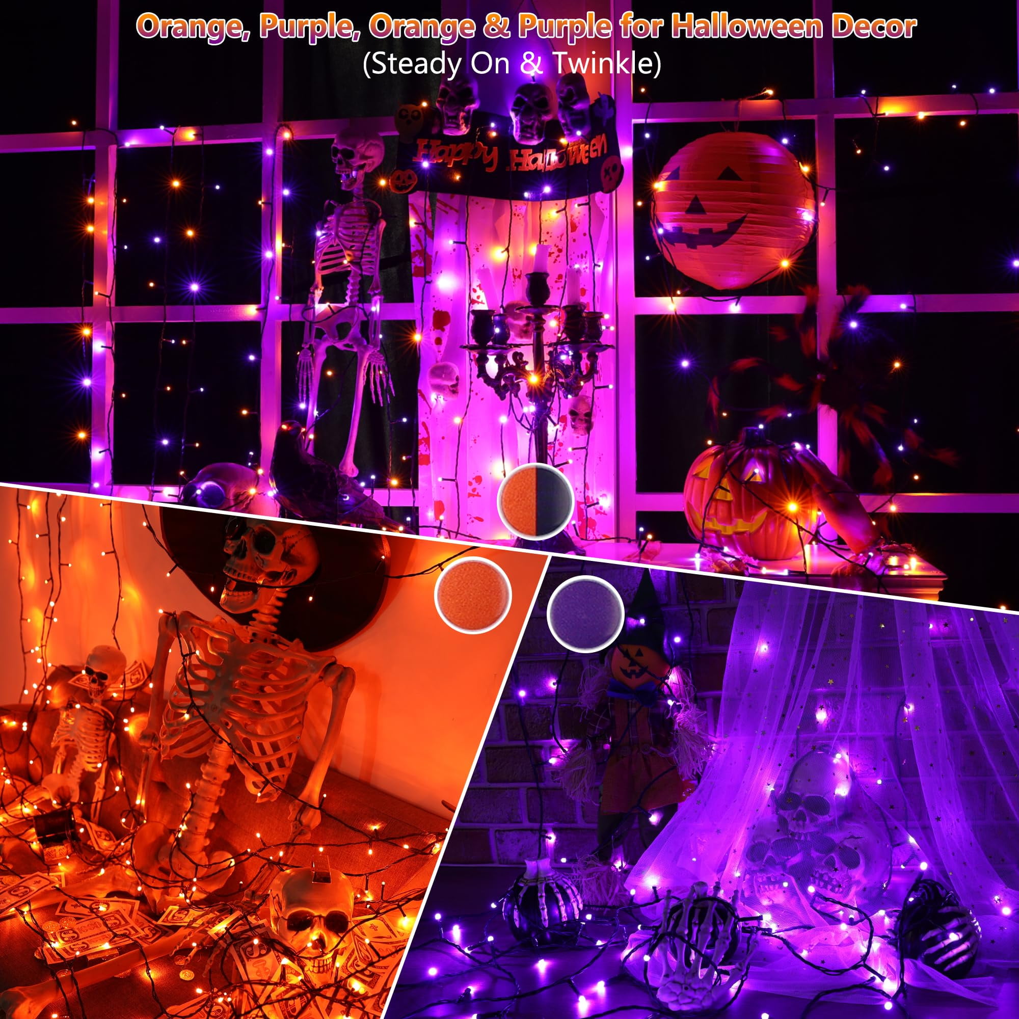 Toodour Halloween Lights Indoor, 82ft 200 LED Halloween String Lights with Remote, RGB Color Changing Lights Decorations for Home, Party, Xmas Tree