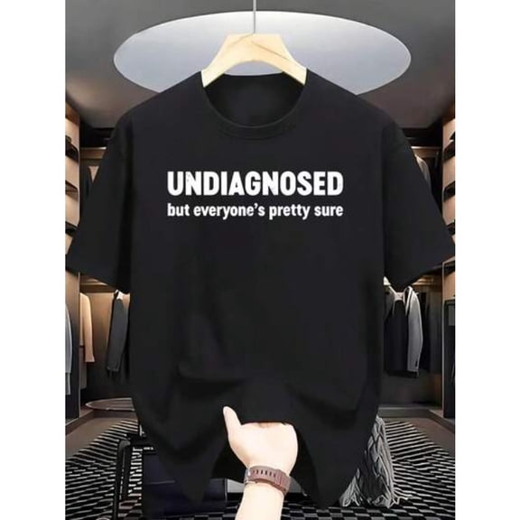 【New Arrival】Undiagnosed But Everyone's Pretty Sure Funny Sarcastic T-Shirt Men Humor Quote Crew Neck Short Sleeve Cotton Tops