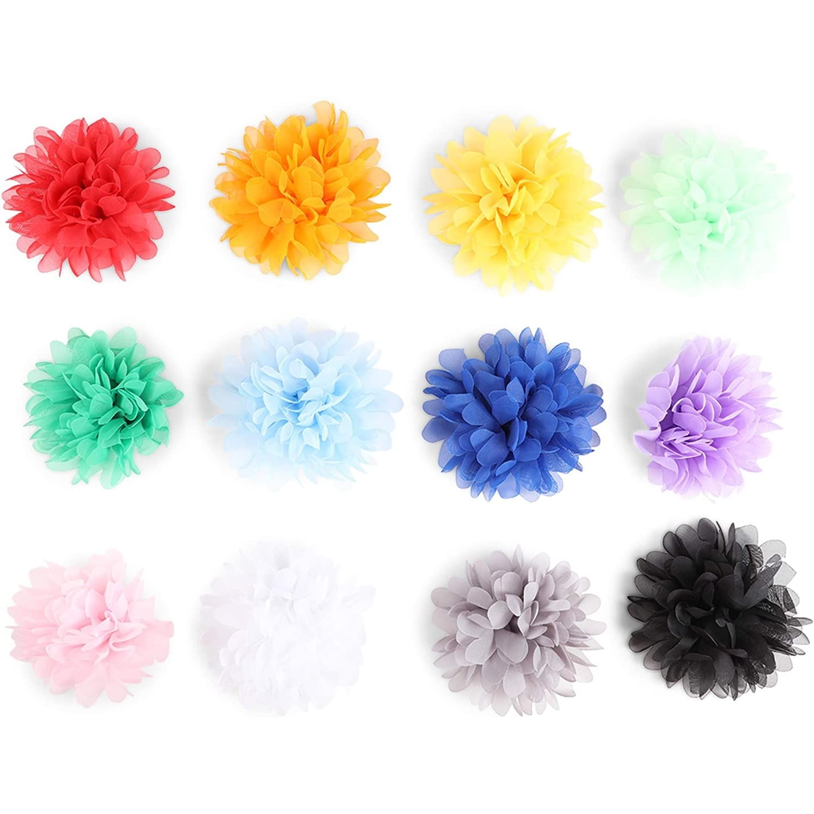 24 Pieces Artificial Flower Heads - 4' Colorful Chiffon Fabric Fake Flowers