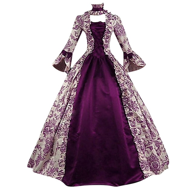 Tqyyweavej Robe Médiévale Victorienne pour Femmes Costumes de Renaissance Vintage Halloween Manches Longues Col Carré Robes Rococo Gothique S-5TG