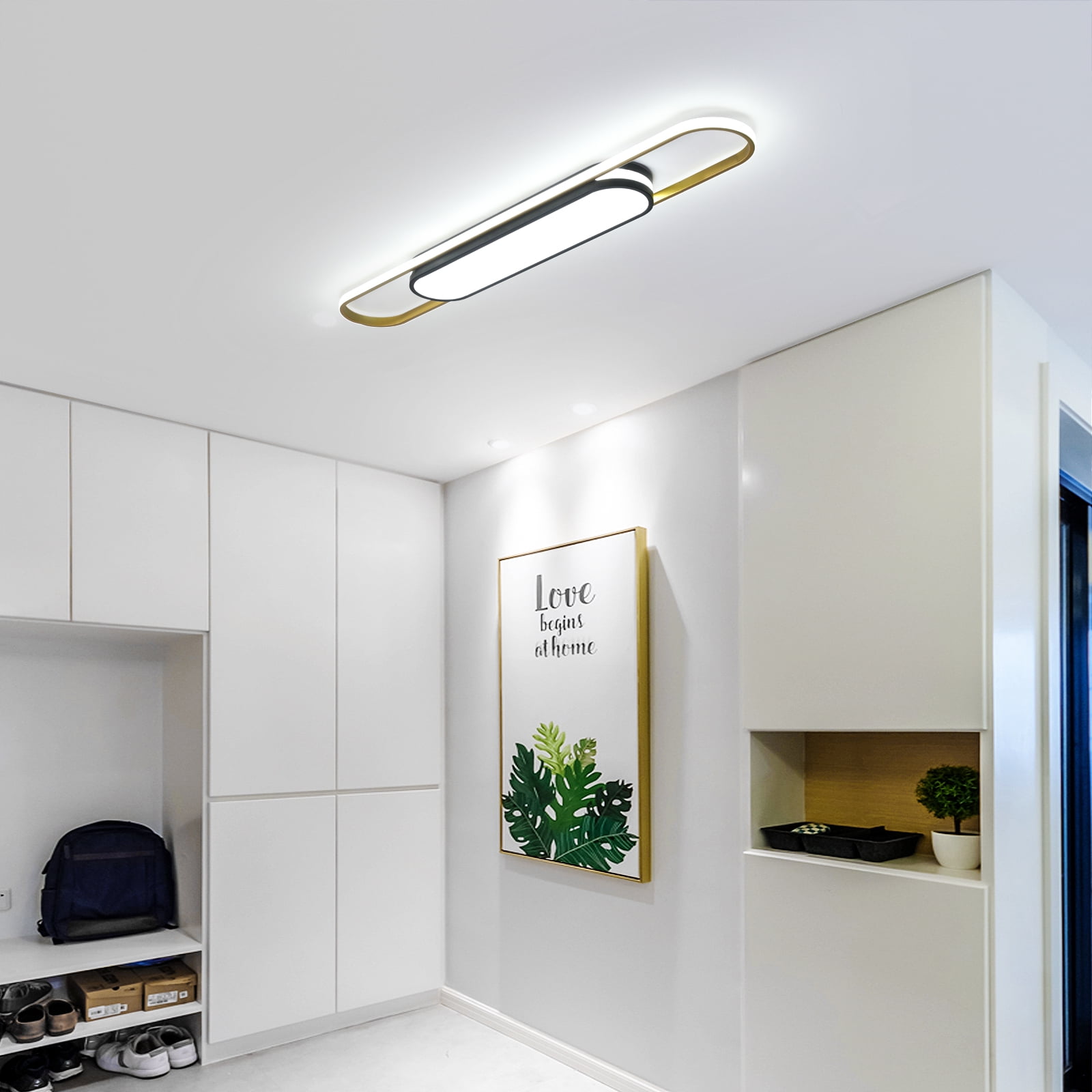 Garwarm 43.3" Modern LED Ceiling Light with Remote, Dimmable Linear Flush Mount Ceiling Fixture, 3000K-6500K Adjustable Lighting for Kitchen, Dining Room, Bedroom