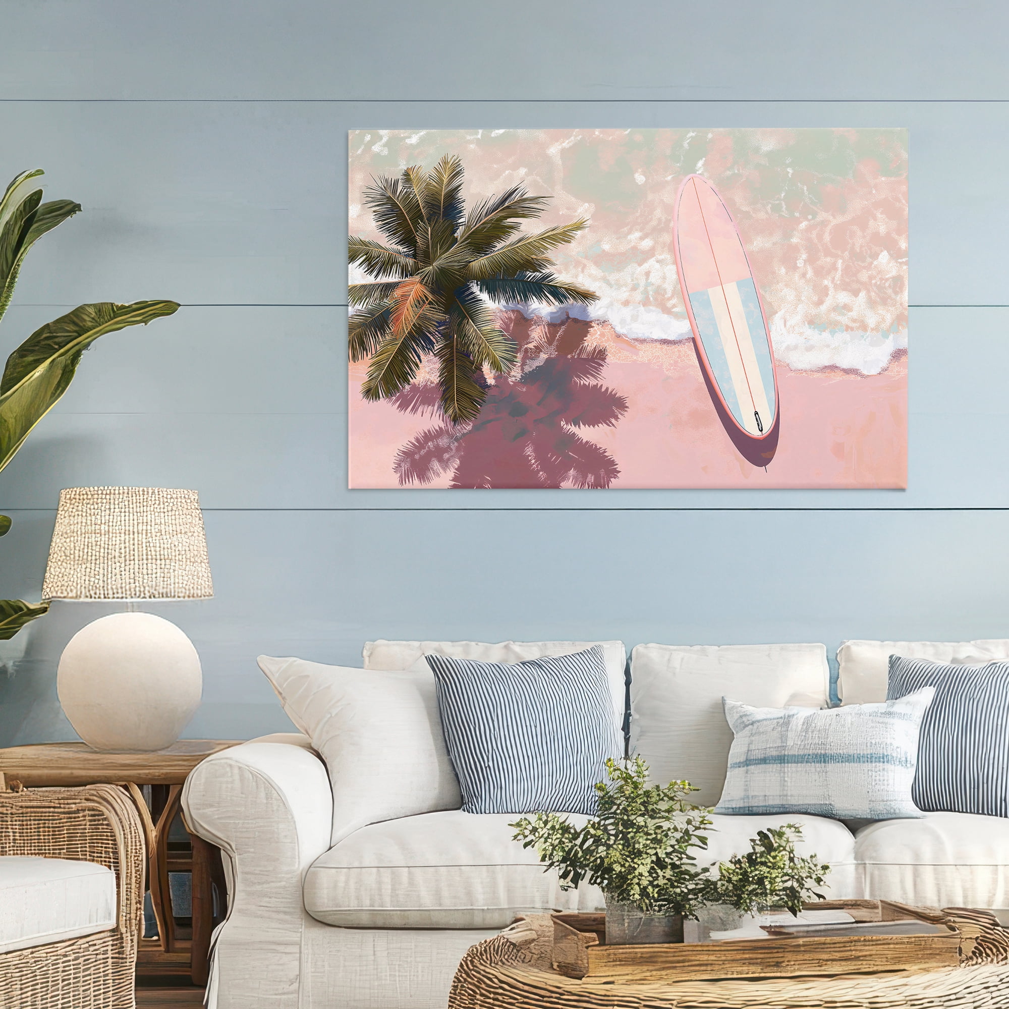 Stupell Industries Blush Pink Surfboard & Palm Canvas Wall Art, design by Jacky Ngan