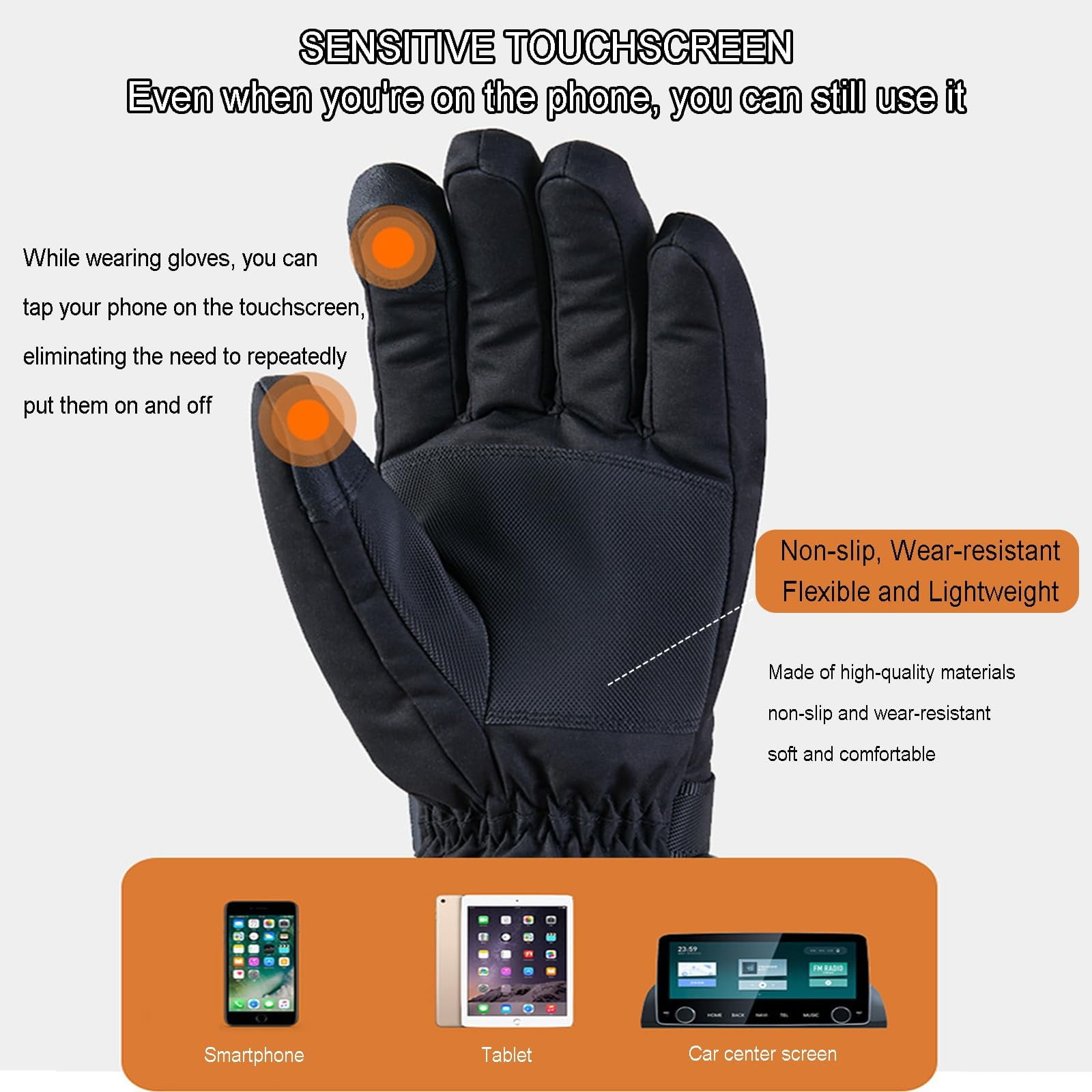 Thin Heated Gloves Liners& Hand Warmer for Men Women Rechargeable, Pouch with 7.4V Fast Heating Battery, 3 Heat Modes, Waterproof & Touchscreen for Outdoor Fishing Working Hunting Hiking Skiing