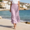 thumbnail image 3 of qolati Womens Maxi Skirt Elastic High Waist Swing Tiered A-line Summer Beach Skirts Flowy Pleated Boho Vacation Long Skirts with Pockets Purple L, 3 of 8
