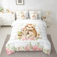 thumbnail image 2 of Erosebridal Cute Sloth Bedding King Size, Pink Floral Comforter Sets with Sheets, Kawaii Animal Theme Bedroom Decorative Lightweight 7-Piece, 2 of 4