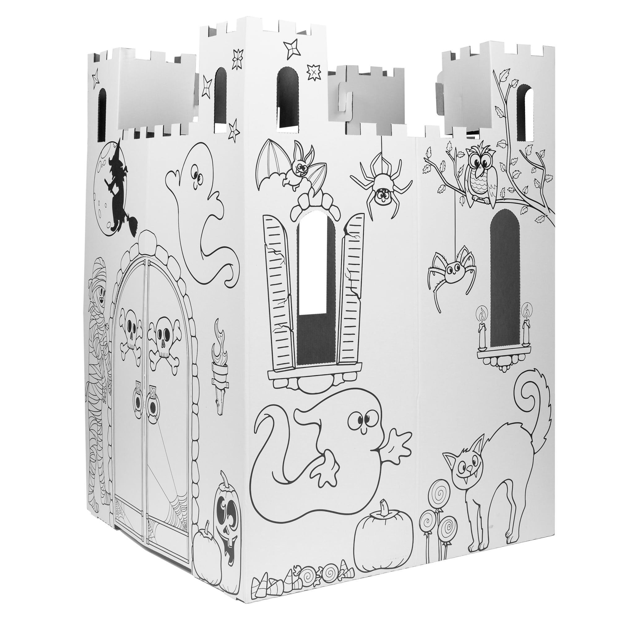 Easy Playhouse Haunted Castle - Kids Art & Craft for Indoor & Outdoor Fun, Color, Draw, Doodle on Halloween Friends– Decorate & Personalize a Cardboard Fort, 32" X 32" X 43. 5", Age 3+