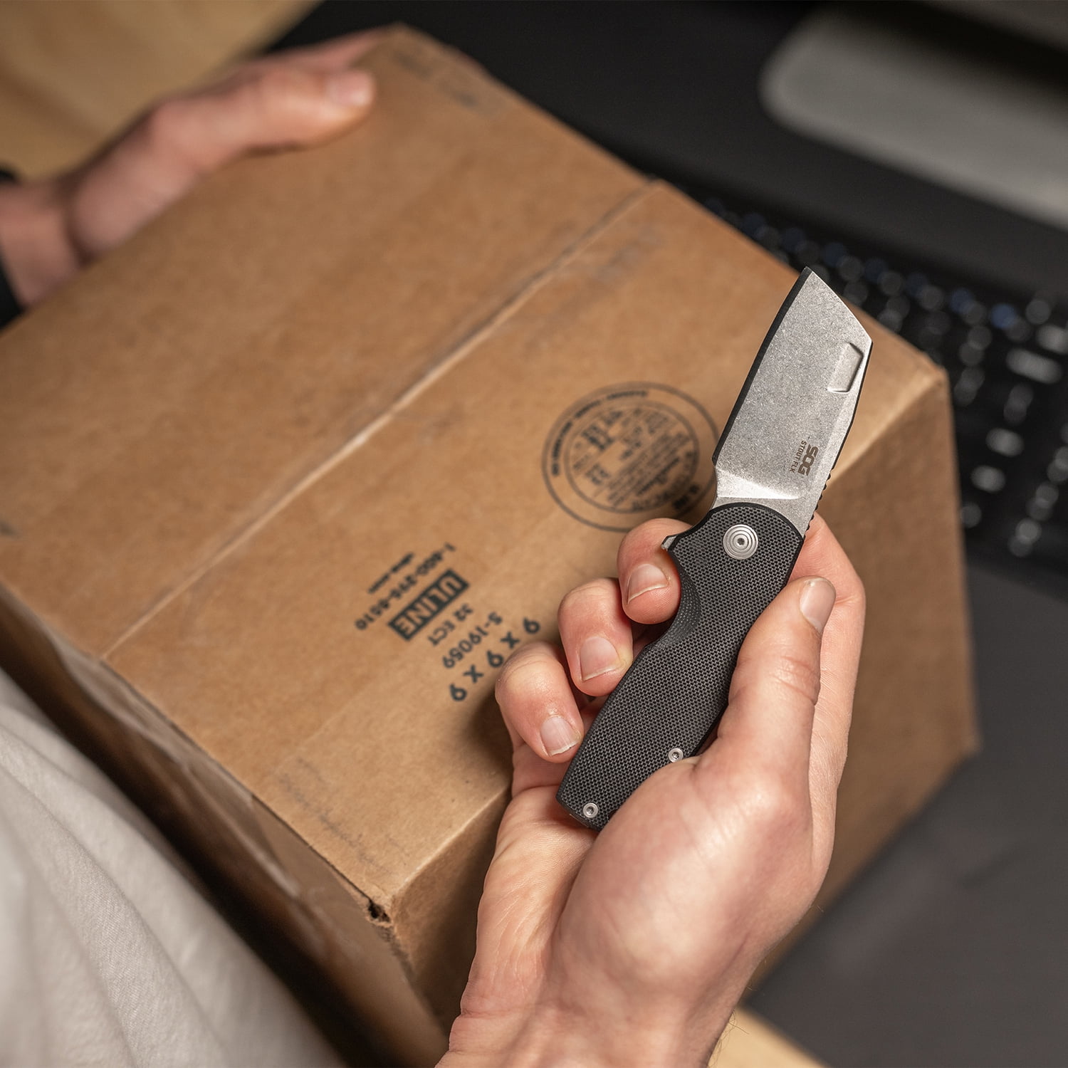 SOG Stout FLK with 2.4-In. Cleaver-Style Blade, Black and Stonewash