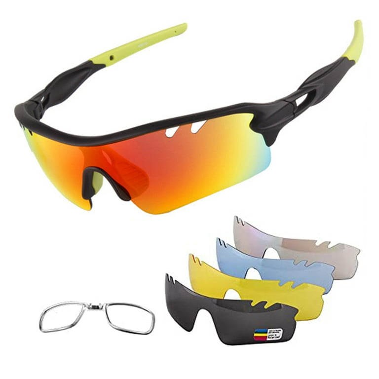Polarized Sports Sunglasses Cycling Sun Glasses for Men Women with 4  Interchangeable Lenes for Running Baseball Golf Driving 