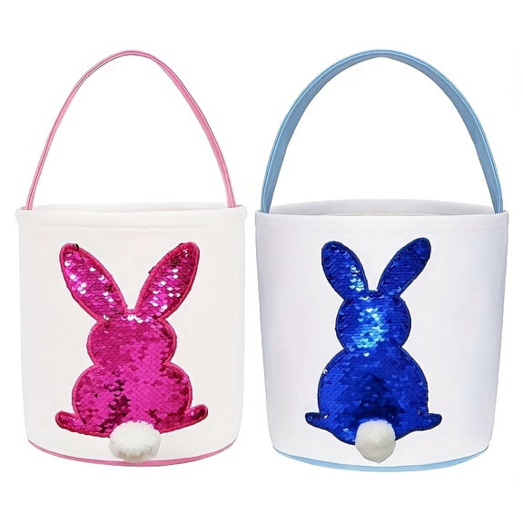 2pcs Easter Egg Hunt Bags with Handles - Reusable Basket Bags, Ideal for Collecting Easter Eggs, Candy, Treats, and Gifts, Cute Holiday Party Supplies and Spring Celebration Accessories