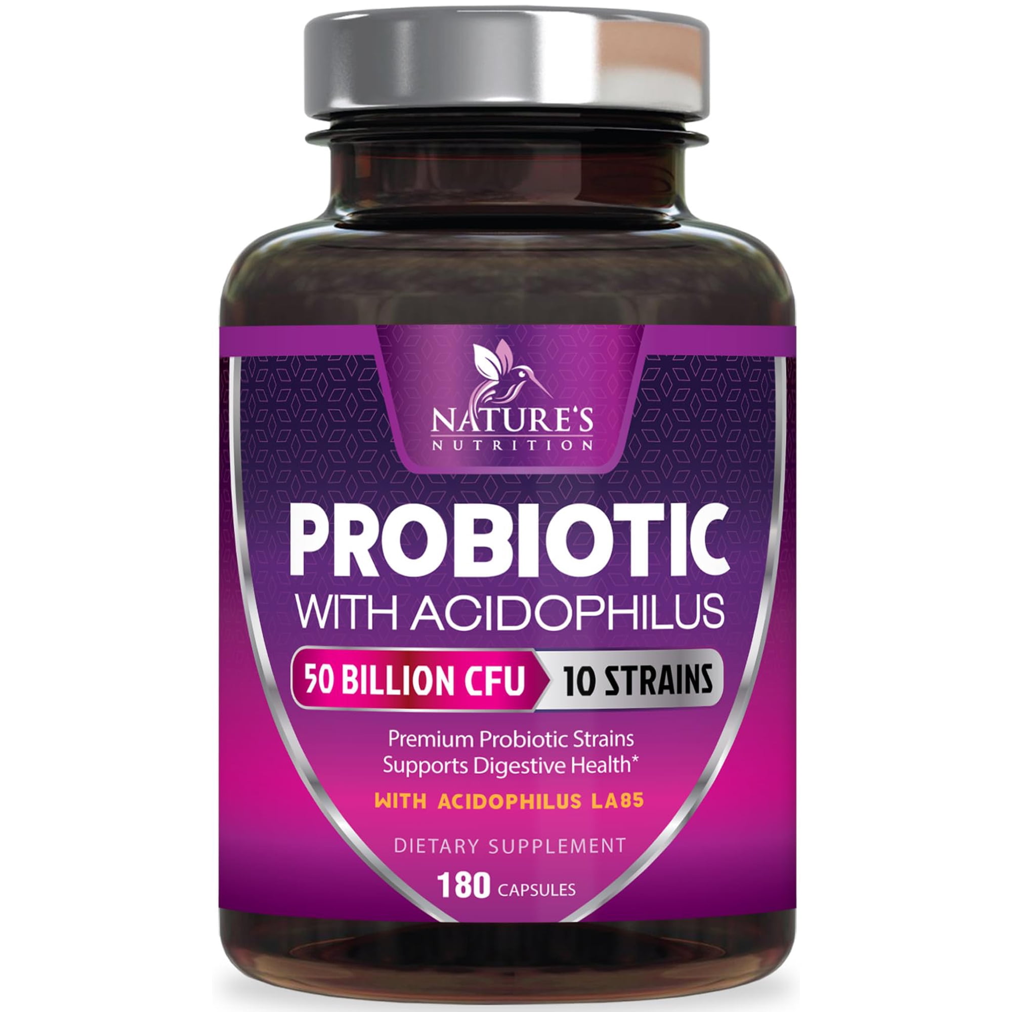 Probiotics - 50 Billion CFU per Capsule - 10 Strains & Prebiotics - Probiotics for Women & Men - Supports Digestive Gut Health, Bloating & Occasional Constipation - USA Bottled - 180 Capsules