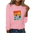 thumbnail image 4 of IROINNID Pink Tops for Women Spring Printed Long Sleeve Round Neck Casual Tee ,Pink, 4 of 5