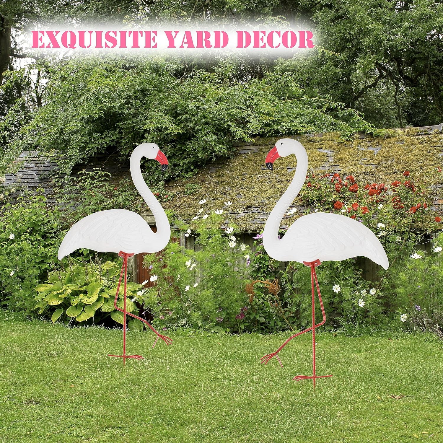 White Flamingo Yard Decorations Pack of 2 Flamingo Decor Ornaments for Outdoor Lawn and Garden