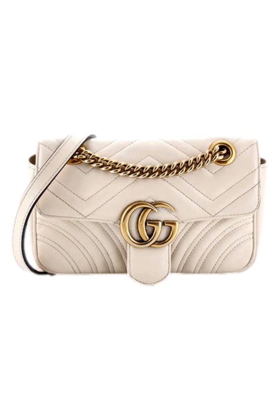 Pre-Owned Gucci Calfskin Matelasse Medium GG Marmont Shoulder Bag Ivory 443497