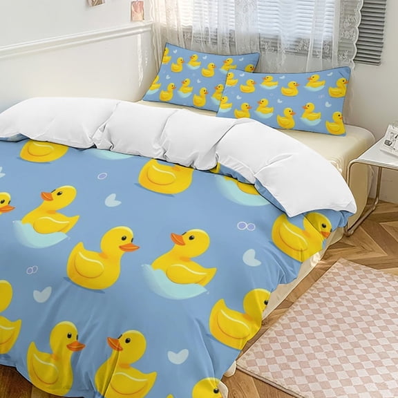 Duck Print Bedding Set 3 Piece, Bedroom Duvet Cover Set, 1 Duvet Cover And 2 Pillowcase