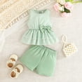thumbnail image 2 of Sopiago Toddler Girl Clothes 2Pcs Baby Girl Summer Outfits Sleeveless Bow Knot Tank Shirts Tops + Shorts Baby Girls' Clothing Sets (Green,6-9 Months), 2 of 7