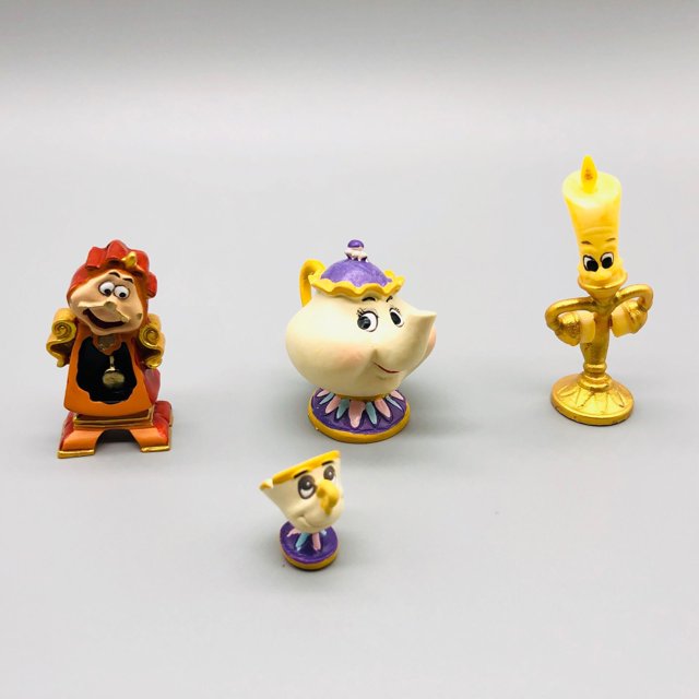 Juguete de figura de acción de la Bella y la Bestia de Disney, Sra. Potts, Lumiere Leone Sworth, mantequilla de anime, regalo de cumpleaños para niños, decoración para pasteles, 4 piezas zhangyuxiang unisex