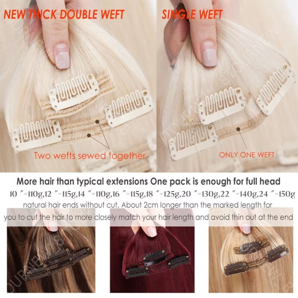 Benehair Thick Double Weft Clip In Real Remy Human Hair Extensions Full Head US highlight Soft 24inch/170g