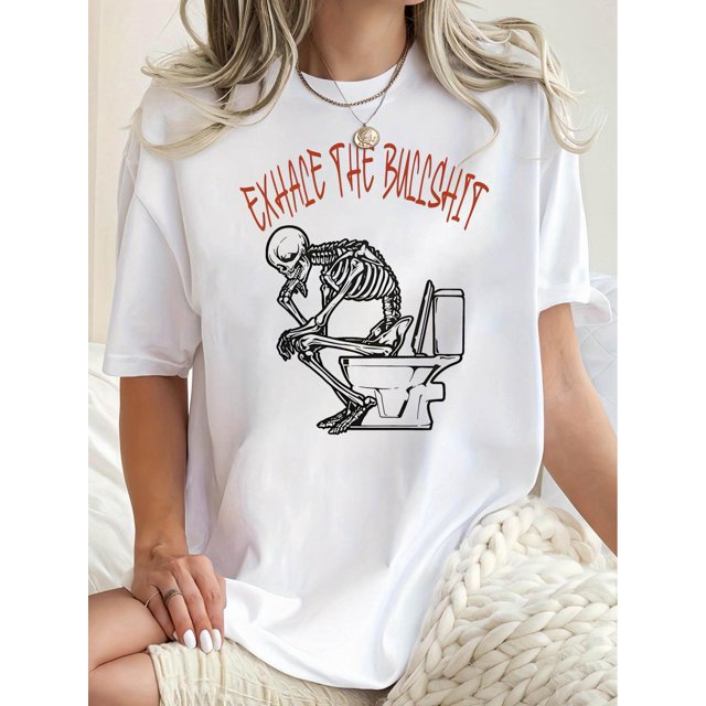 Tee-shirt Graphique Squelette Drôle pour Femmes - T-Shirt à Manches Courtes Col Rond Décontracté, Mélange de Polyester Extensible, Lavable en Machine - Parfait pour la Fête des Pères, Fête des Mères, Nouvel An, Festival de Printemps