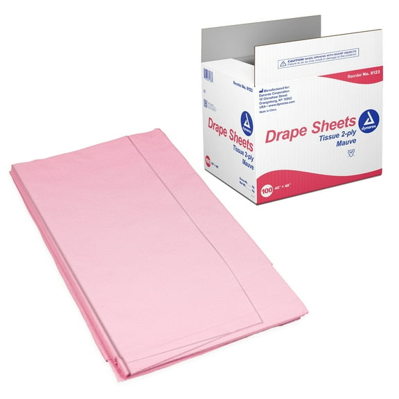 Dynarex Drape Sheets, 2-Ply Tissue, Soft and Breathable, Protection and Privacy, 40” x 48”, Mauve, 1 Case of 100 Sheets