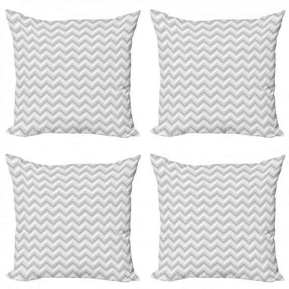 Ambesonne Abstract Throw Pillow Cover 4 Pack, Zig Zag Chevron Motif, 16", Pale Grey White