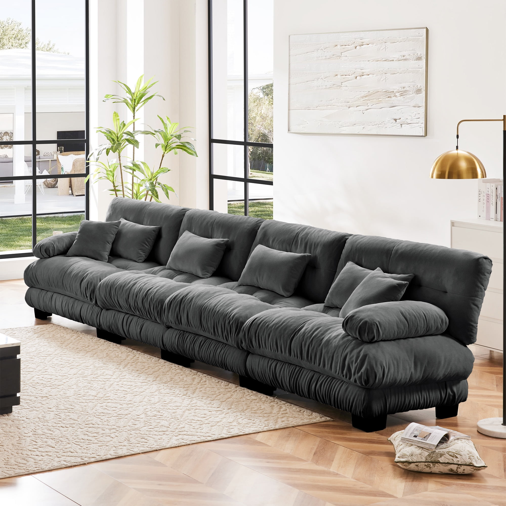 MAYEERTY 173.2in 4-Seater Sectional Sofa Modular Deep Seat Sofa Couch , Chenille Sofa for Living Room, Apartment, Studio, Office, Gray