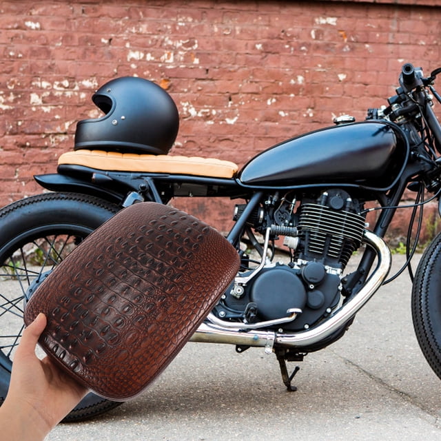 SKISUNO Brown PU Motorcycle Rear Seat Cushion with 8 Suction Cups Vintage Style Durable Waterproof
