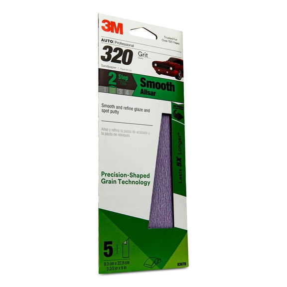 3M™ Premium Automotive Sandpaper, 3-2/3 in x 9 in, 320 Grit, 5 Sheet/Pack, 6 Pack/Case