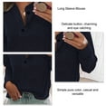 thumbnail image 3 of Blusa Manga Larga Cuello En V Botón De Bolsillo Color Puro Casual Top De Moda Para Mujer Azul Purpúreo L, 3 of 4