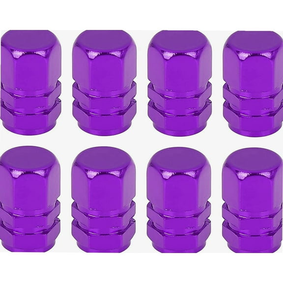 8pcs Purple Tire Stem Valve Caps Wheel Valve Covers Car Dustproof Hexagon Shape Aluminium Alloy Tire Cap