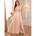 thumbnail image 5 of Champagne Plus Size Sleeveless Sequin Lace Bodice Satin Split Thigh Formal Evening Gown, 5 of 8