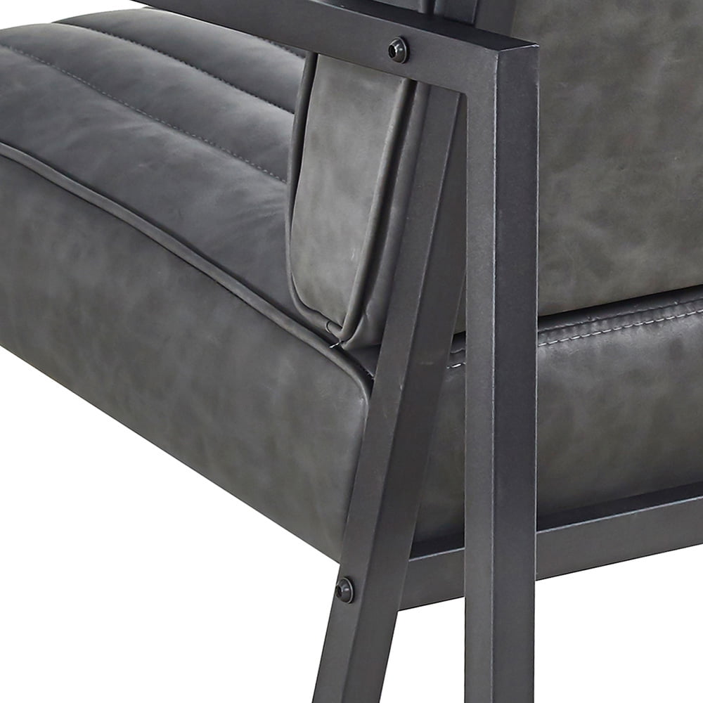 Lowestbest Modern PU Leather Sofachair, Lounge Chair with Steel Arm and Upholstered Cushion, Leisure Chairs for Bedroom Dining Room, Dark Grey Lowestbest Modern PU Leather Sofachair, Lounge Chair with Steel Arm and Upholstered Cushion, Leisure Chairs for Bedroom Dining Room, Dark Grey
