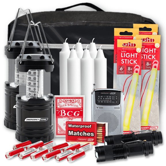 Power Outage Emergency Kit - Deluxe | Hurricane, Winter Storm & Grid Failure Survival Kit - Packed with Light & Communcation Essentials