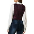 thumbnail image 3 of MODA NOVA Juniors  V Neck Cinched Waist Button Asymmetric Stretchy Plaid Sleeveless Jacket, 3 of 6