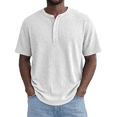 thumbnail image 2 of Domuza Men's Henley T Shirts Short Sleeve,Waffle Knit Shirts Casual Basic Button Tee Top Summer Tshirts Pullover White M, 2 of 4