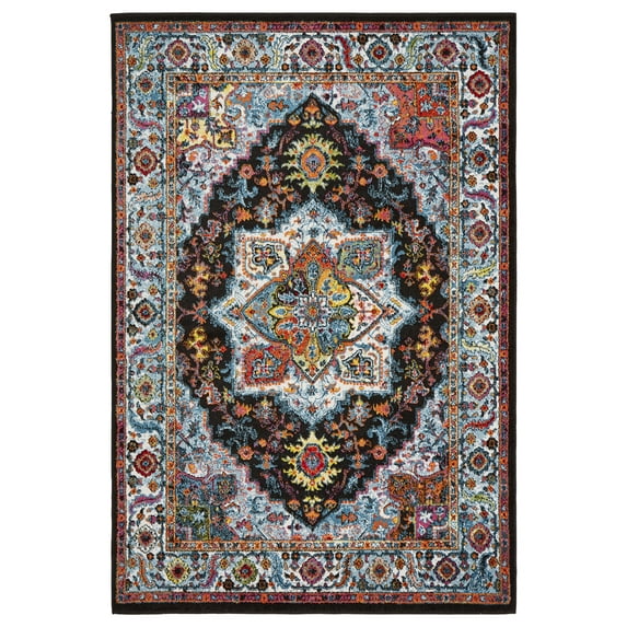 Lr Home Fusion Coastal Black & Blue Medallion Persian Area Rug ( 7'9" x 9'5" )