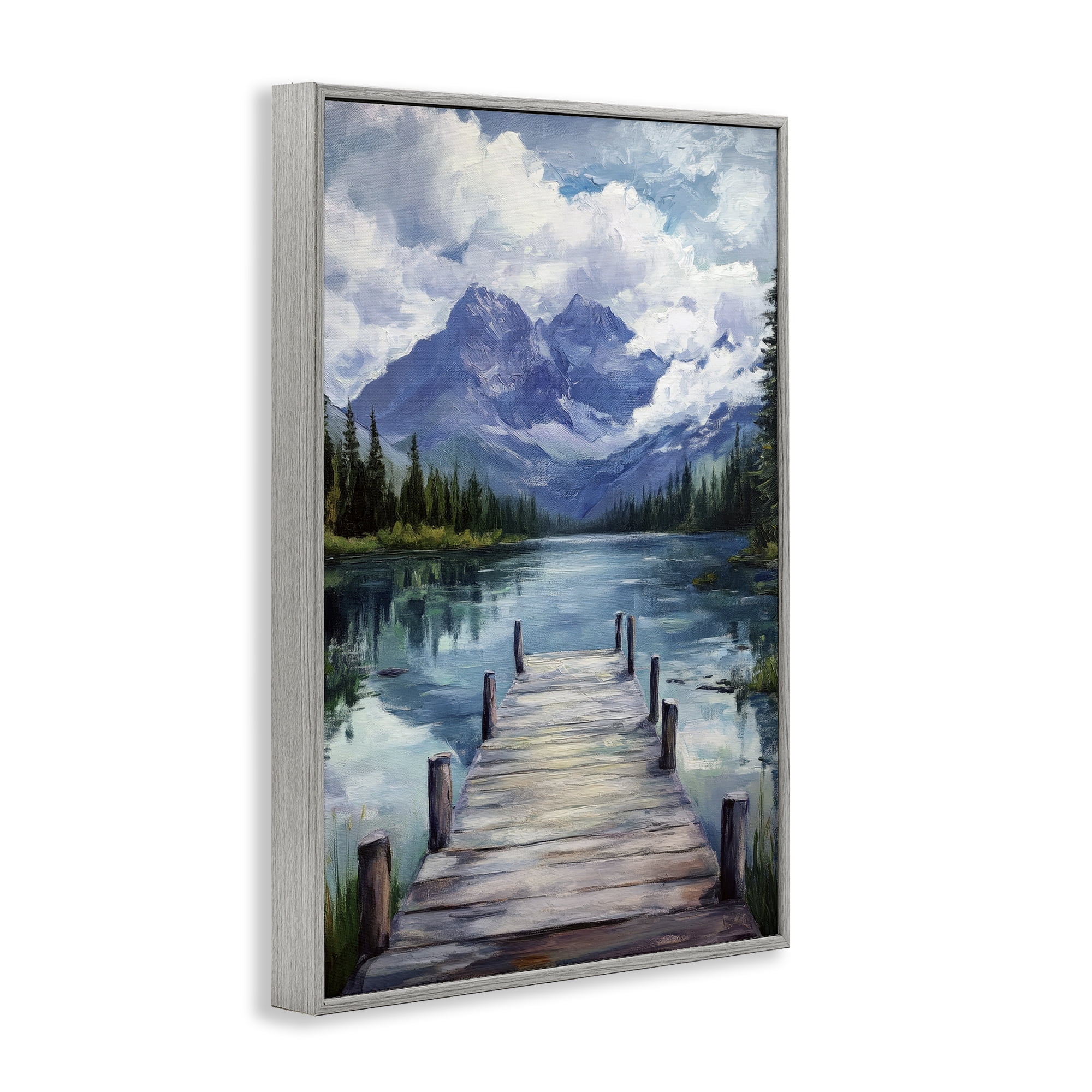 Stupell Industries Weathered Dock on Mountain Lake Gray Framed Giclee Art, design by Petal Prints Design
