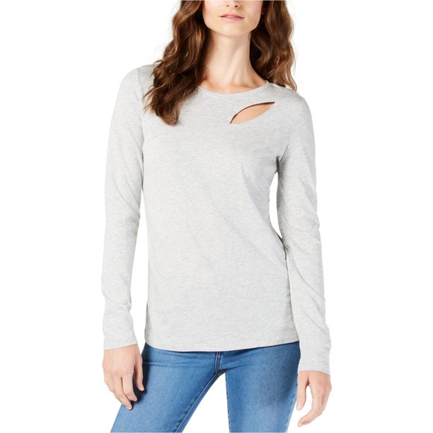 Camiseta básica con recortes para mujer de INC, gris, extragrande