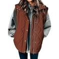 thumbnail image 2 of Women's Lightweight Quilted Puffer Vest, Sleeveless Stand Collar Gilet, Button and Zip Up Vest, Casual Cropped Vest, Fall Winter Layering Piece, Warm Sleeveless Jacket, Padded Gilet Brown L, 2 of 5