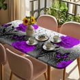 thumbnail image 3 of Purple Rose Table Cloths for 4 Foot Rectangle Tables, Raindrops Floral Butterfly Abstract Grey Art Patio Waterproof Elastic Fitted Tablecloths, Washable Rectangular Table Cover for Camping, 3 of 8