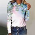 thumbnail image 2 of Femmes Manches Longues T-Shirts Col Rond Imprimé Floral Tunique Tops Doux Casual Coupe Ample Chemisier, 2 of 4